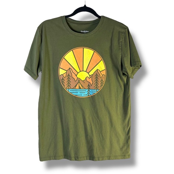 Goodfellow & Co Mens Sz Medium Green Camp Scene Graphic Print T-Shirt Hiking - Picture 1 of 8